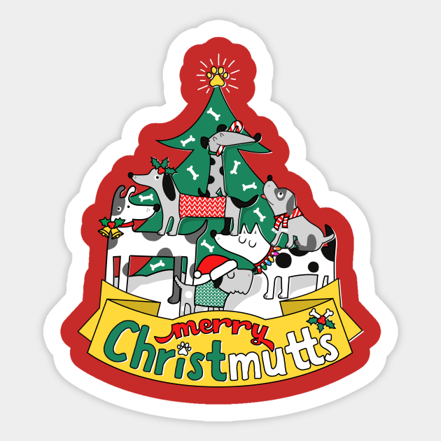 Dog Lover Christmas Tree Cute Merry Christ Mutts Sticker by mindeverykind